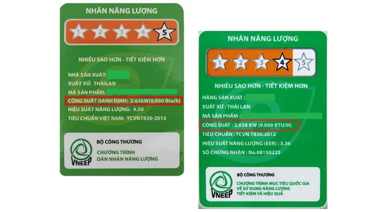 Nhận biết công suất máy lạnh qua tem dãn máy lạnh