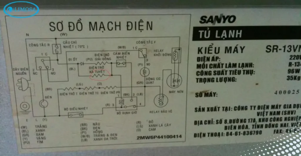 Sơ đồ mạch điện tủ lạnh sanyo